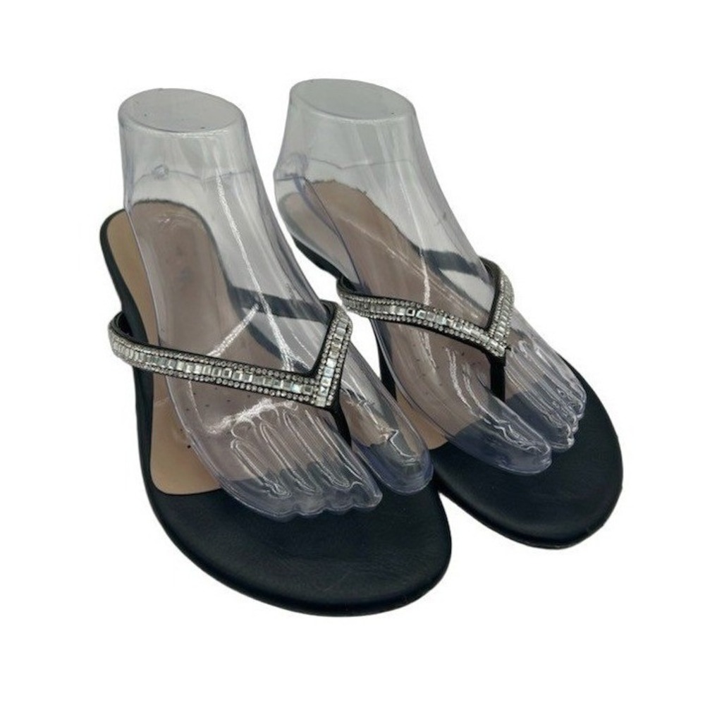 Dream Pairs Rhinestone Thong Sandals Women's Size 9 Black Crystal Shoes Flats
